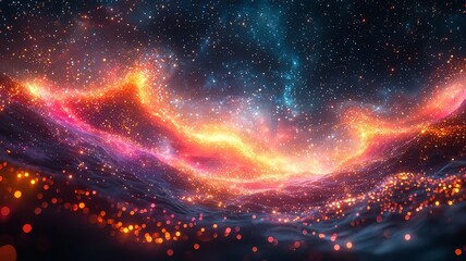 Fototapeta premium Vibrant cosmic landscape with swirling galaxies and glowing stars, evoking a sense of wonder and exploration in a stunning, colorful night sky.