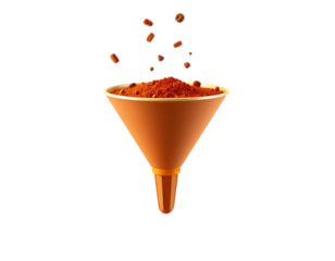 Funnel pouring powder and ingredients.