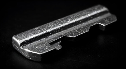 Close Up Of A Silver Metallic Key On Dark Backdrop
