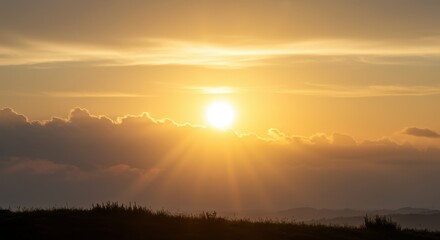 Obraz premium Glowing sun behind thin veil of clouds