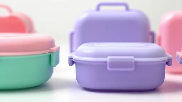 A Close-Up of Colorful Food Storage Containers: A Vibrant Mint Green and Soft Pink Lunch Box Collection Ideal for School or Work