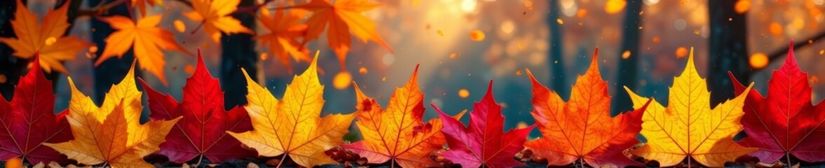 Bright and colorful fallen leaves forming a border, colorful, season, orange