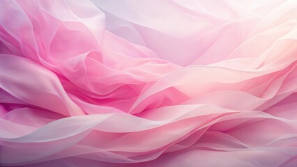Obraz premium Delicate Pink and White Sheer Fabric Draped in Soft Waves, a Textured Background Image for Design Projects