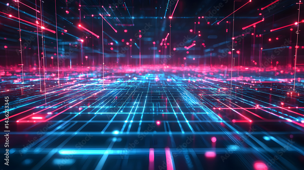 Poster Abstract data flow visualization digital space 3d render tech environment futuristic viewpoint