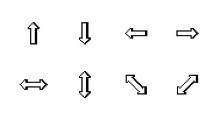 Pixel art directional arrow icons, Up Down Left Right Diagonal Navigation, Retro Pixel Arrow Set, Minimalist Interface Symbols, 8-Bit Pixel Arrow Collection
