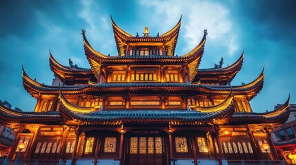 Fototapeta premium Ancient Chinese Pagoda at Dusk