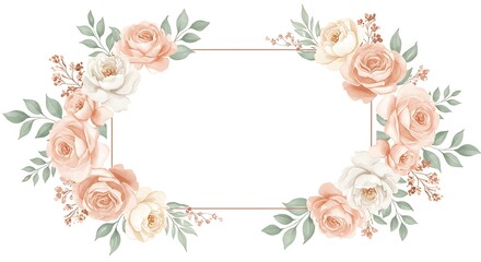 Naklejka premium Elegant Floral Frame with Peach Roses and Greenery