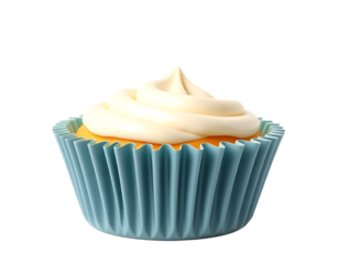 Delicious Vanilla Cupcake with Creamy Frosting in a Blue Liner