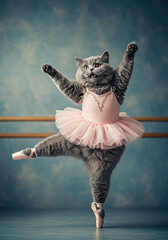 Funny and cute fat Grey cat ballet dancing