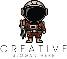 Cute Astronaut Cartoon Character Design Spaceman Logo sky fun flat icon stars happy brown beige     