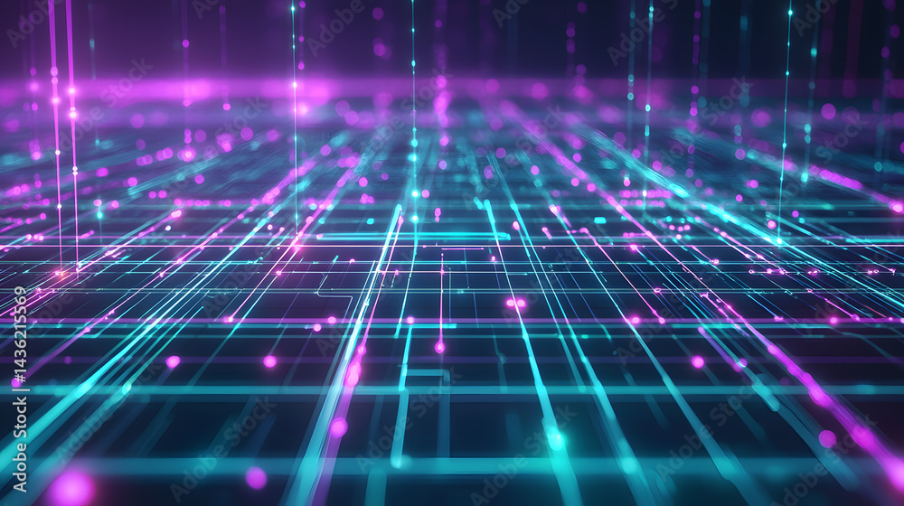 Poster Dynamic data flow visualization with glowing lines abstract concept digital environment futuristic perspective