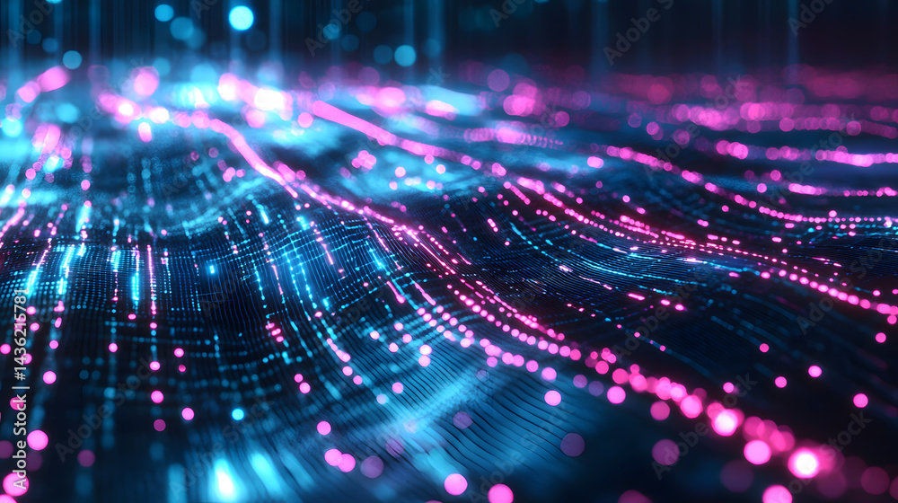Poster dynamic data flow visualization digital realm abstract graphics technology environment futuristic vi