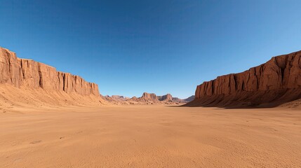 highaltitude desert plateau surrounded by sandstone cliffs, warm tones, long shadows, minimalist landscape composition