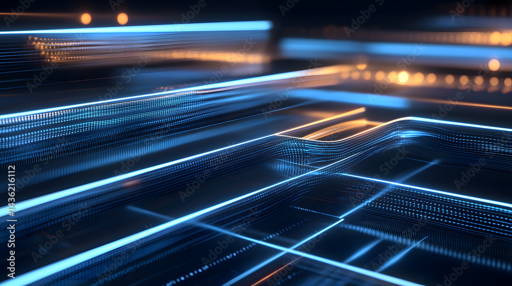 Poster abstract data flow representation through glowing lines digital environment visual content futuristi