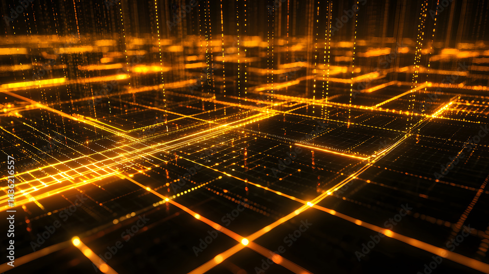 Poster Dynamic abstract data flow visualization digital realm graphic rendering virtual environment wide-angled perspective