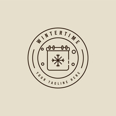 snowfall calender logo vector line art illustration template icon graphic design.  calendar agenda sign or symbol for celebration a new year and winter holiday with circle badge typography