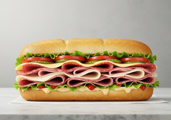 彩り豊か巨大サンドイッチ 食欲そそる断面