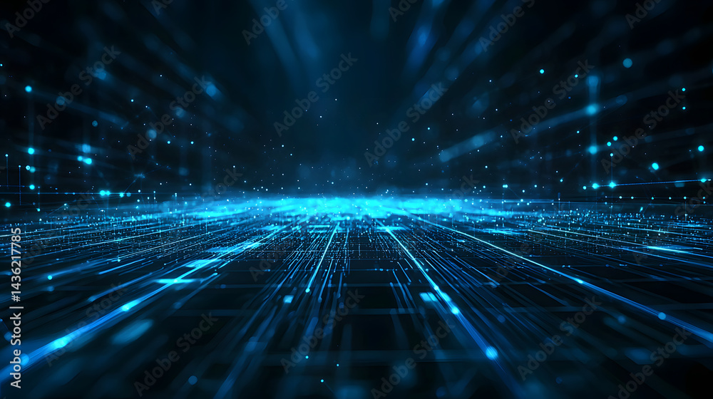 Poster Glowing data flow visualization digital space abstract art high-tech environment dynamic perspective data representation