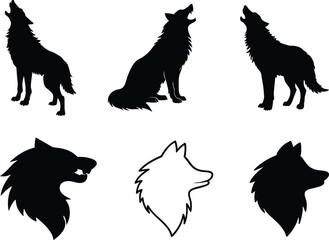 Obraz premium Wolf silhouette vector set.