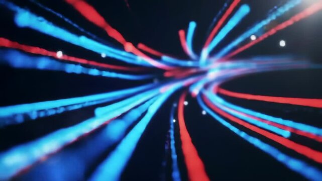 abstract fast moving lines. High speed motion blur.  curved blue and red light path trail with bokeh blur effect. , The concept of technology and information data transfer. Abstract digital