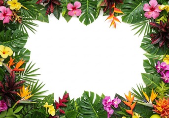 鮮やか南国花枠 白い背景