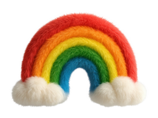 PNG Furry rainbow with fluffy clouds.