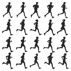 20 Professional Running Silhouettes EPS: Diverse Runners, Athletic Poses.