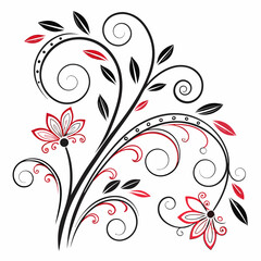 Elegant Black & Red Floral Swirl Design - High-Resolution EPS Vector.
