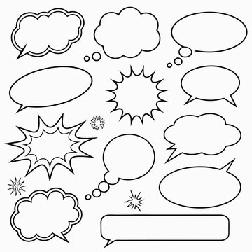 Professional Comic Speech Bubbles: 12 Blank Design Elements, Vector.