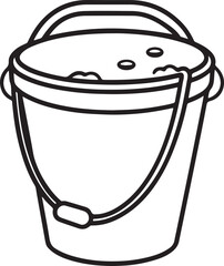 bucket filled with water line art, black outline, vector and illustration, coloring book page line art drawing
