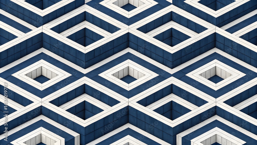 Poster intricate navy blue and off white geometric pattern featuring a mesmerizing 3d cube design creating 