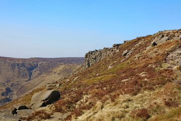 Gritstone outcrop at the edge of Blackden Moor, Derbyshire England
