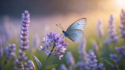 Naklejka premium Butterfly on Purple Flower in Meadow