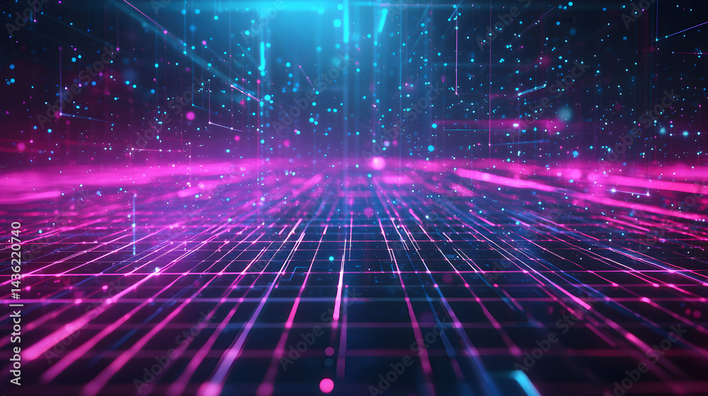 Poster Dynamic abstract data flow visualization with glowing lines in a digital space environment