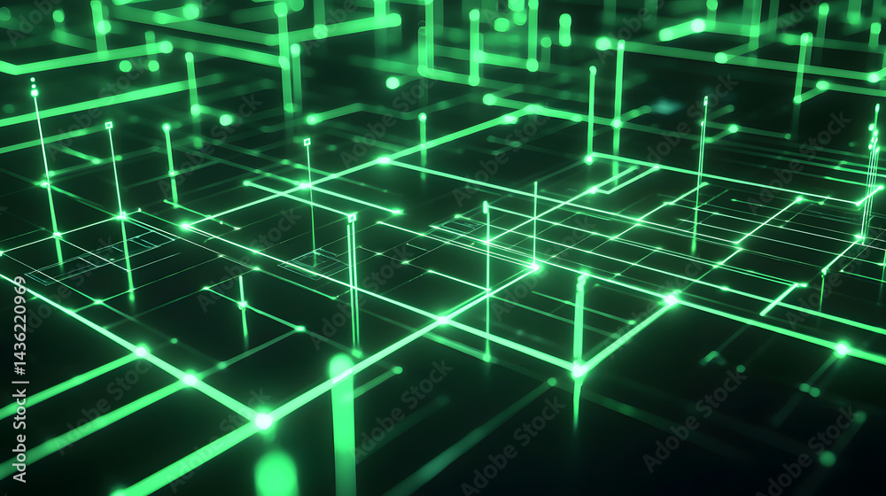 Poster abstract data flow visualized through glowing lines in a digital network environment