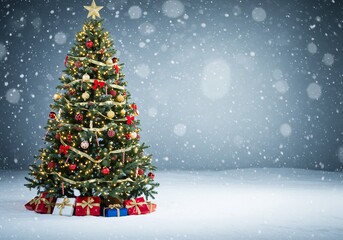 Obraz premium 輝く雪景色 華やか装飾のクリスマスツリー
