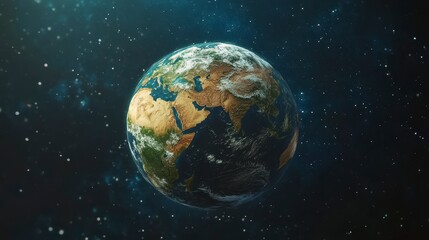 Fototapeta premium Planet Earth in space, showing continents, clouds, and stars.
