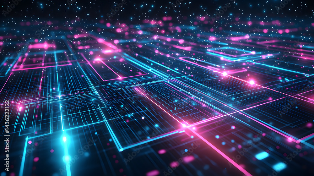Poster Dynamic glowing data flow representation digital realm abstract visualization cyber environment futuristic viewpoint