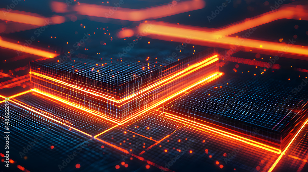 Poster glowing data flow visualization digital space abstract art futuristic environment 3d viewpoint techn
