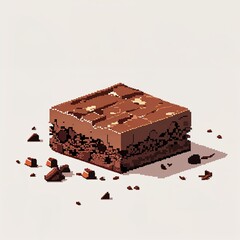 Chocolate brown brownie square pixel art cartoon design on plain white background illustration