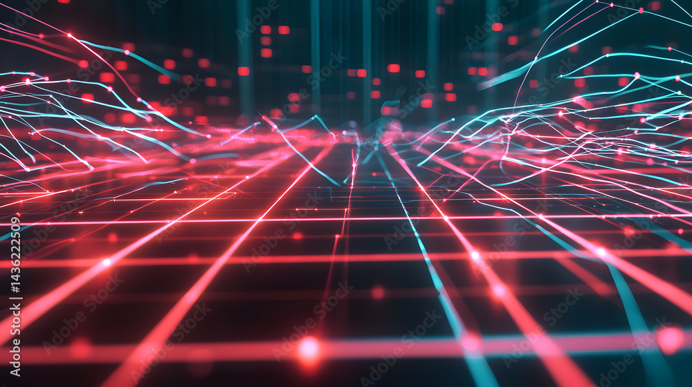 Poster glowing data flow representation digital space abstract visualization futuristic environment dynamic