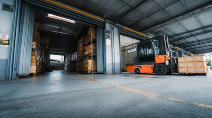 Naklejka premium Forklift boxes warehouse storage industry logistics distribution area