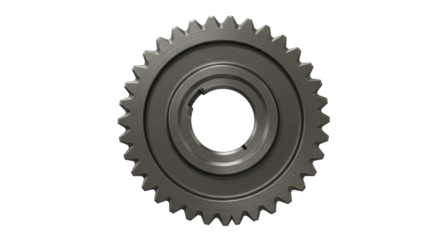 Metal gear with sharp teeth isolated against black backdrop precision design