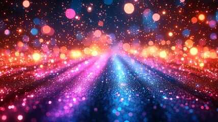 Obraz premium Vibrant abstract background with shimmering bokeh lights and colorful sparkles, perfect for festive themes, celebrations, or digital design projects.