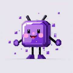 Naklejka premium Amethyst purple square pixel art cartoon design on plain white background illustration