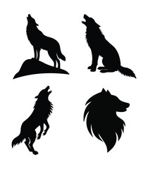 Wolf silhouette vector set.