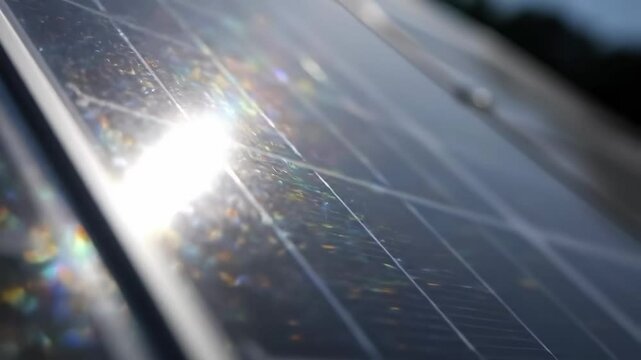 Close-Up View of Solar Panels Reflecting Sunlight, Highlighting Sustainability Efforts in Renewable Energy Technology for Eco-Friendly Solutions