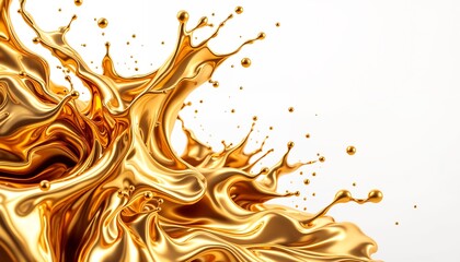 Golden Liquid Splendor: A dynamic, swirling display of a luxurious golden liquid, forming captivating splashes and textures that evoke opulence and fluidity.