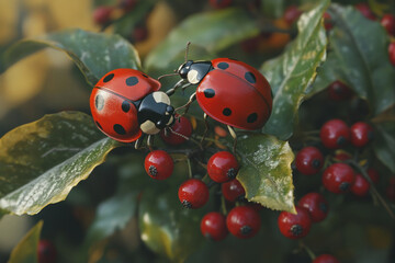 2 ladybugs on a branch