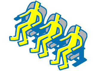 映画館で映画を観る3人の棒人間